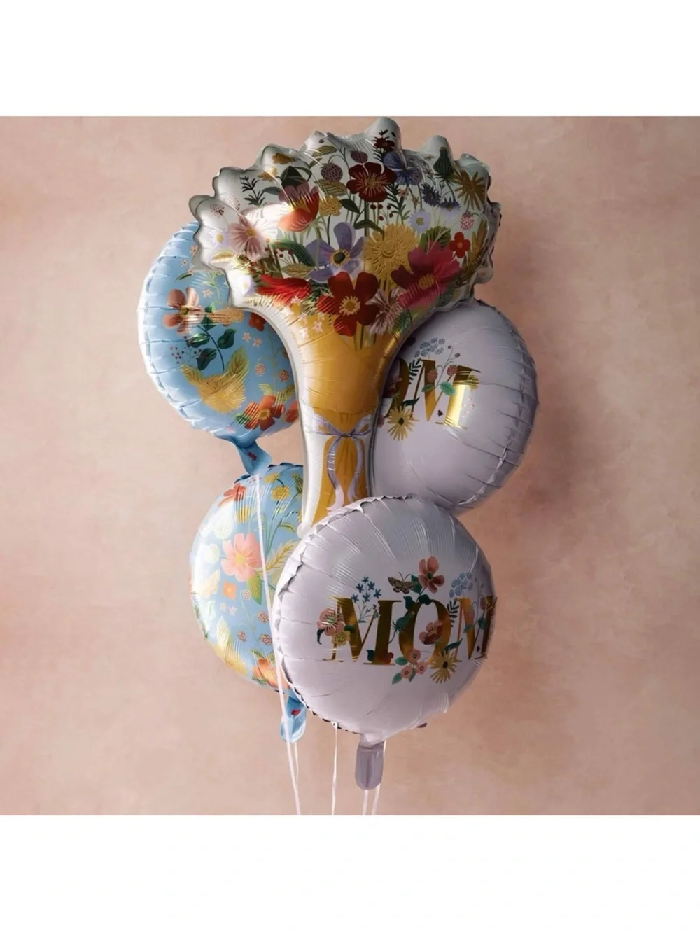 Rifle Paper Co. Floral 'Mom' Bouquet Balloon Set - Pink & Blue. Set of 5